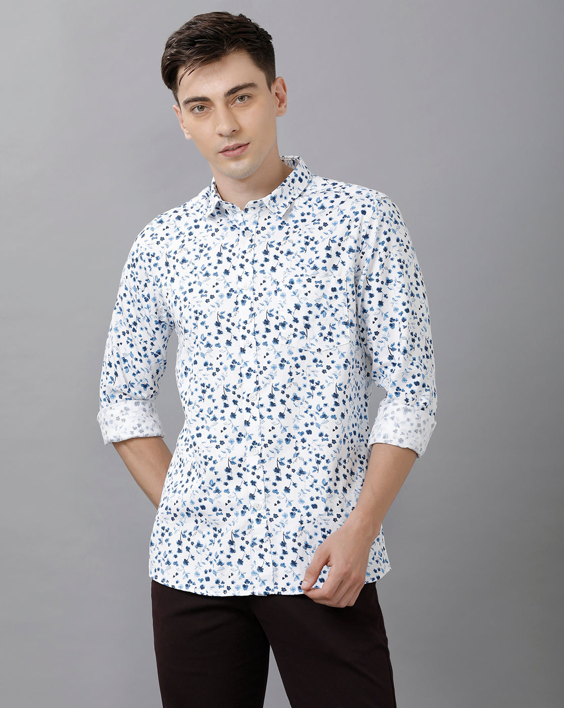 CP BRO Men's Cotton Printed Full Sleeve Slim Fit Polo Neck White Color Shirt | Sbn1 65 A