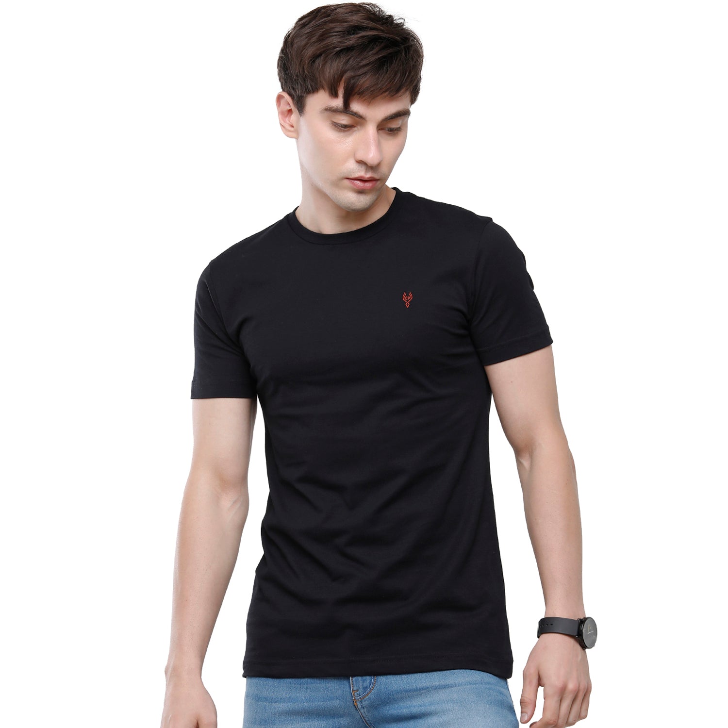 Classic Polo Men's Solid Single Jersey Black Half Sleeve Slim Fit T-Shirt - Kore-09 T-shirt Classic Polo 