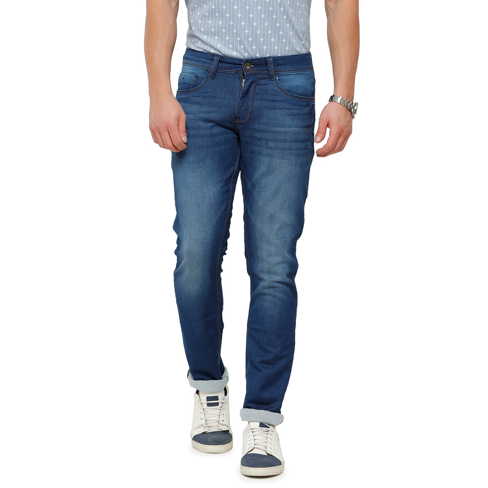 Classic Polo Mens Solid Slim Fit 98% Cotton 2% Lycra Blue Fashion Denim ( CPDM2-07A-MBL-SL-LY_30INCH ) Jeans Classic Polo 