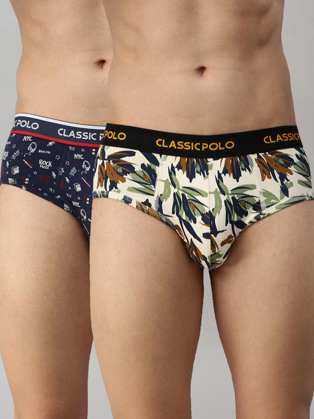 Classic Polo Men's Modal Printed Briefs | Scarce - Blue & Yellow (Pack of 2)