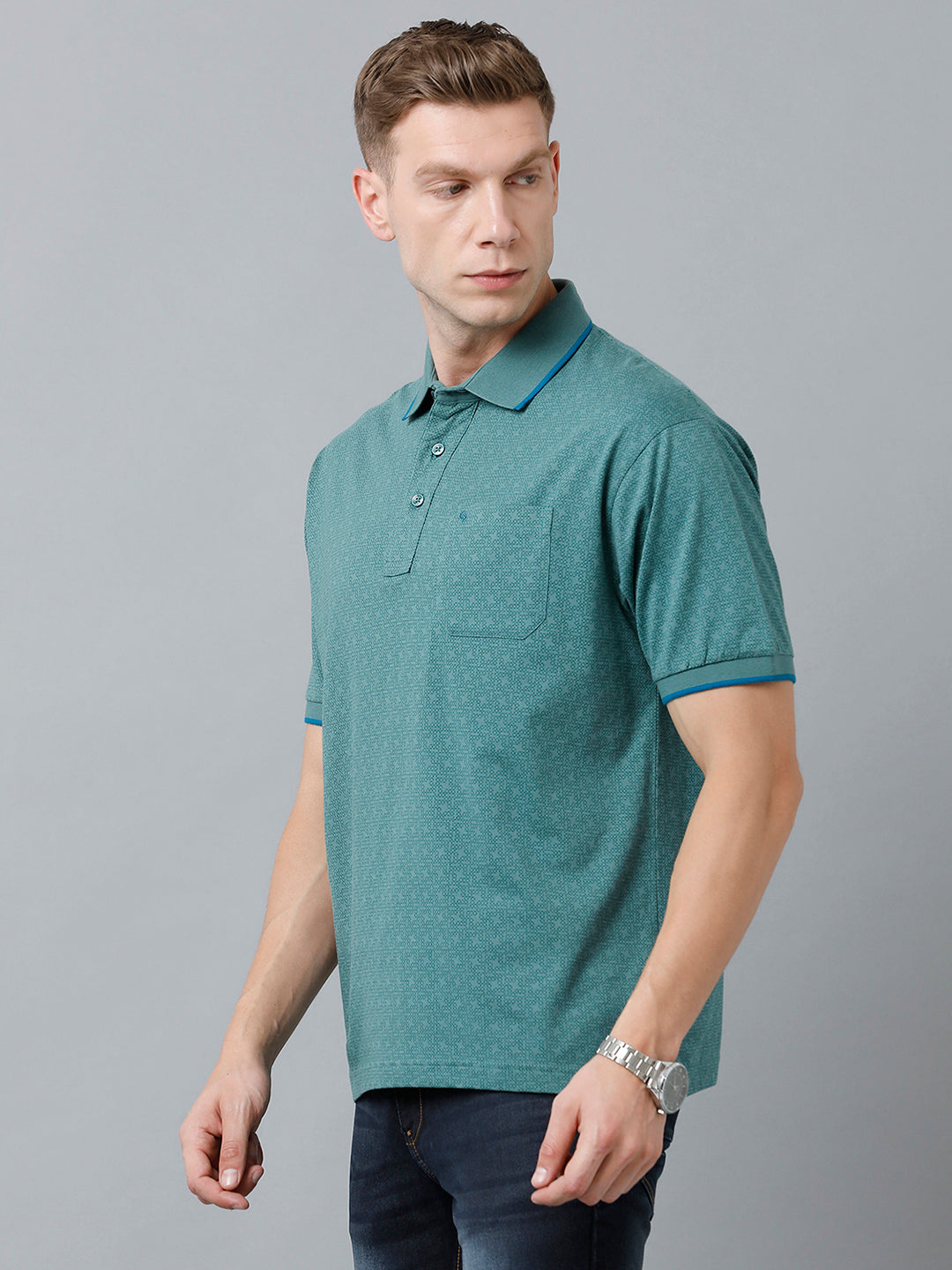Classic Polo Men's Cotton Half Sleeve Printed Authentic Fit Polo Neck Green Color T-Shirt | Carve Polo - 07 B