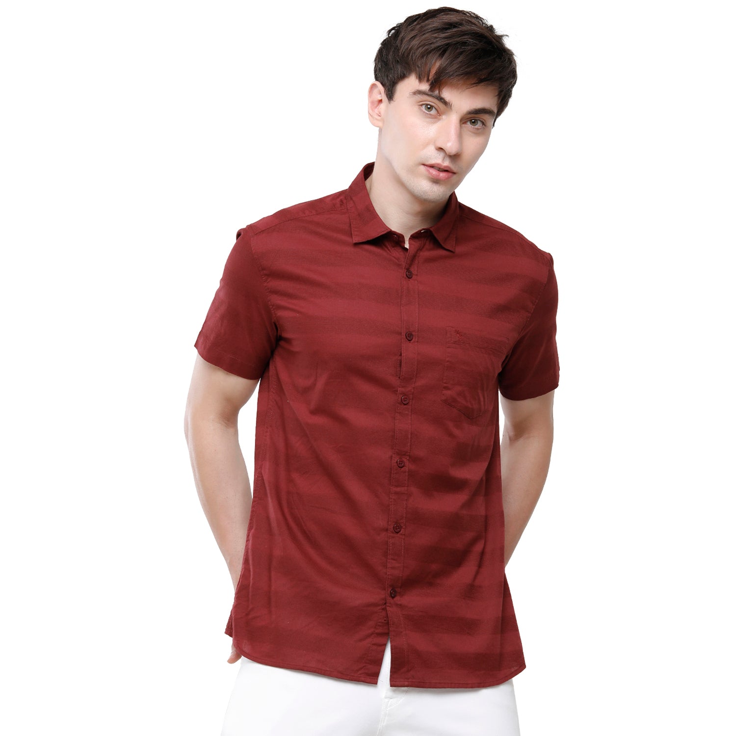 Swiss Club Mens 100% Cotton Solid Half Sleeve Woven Shirt - Maroon (S-SC-74 B-HS-SLD-SF) Shirts Swiss club 