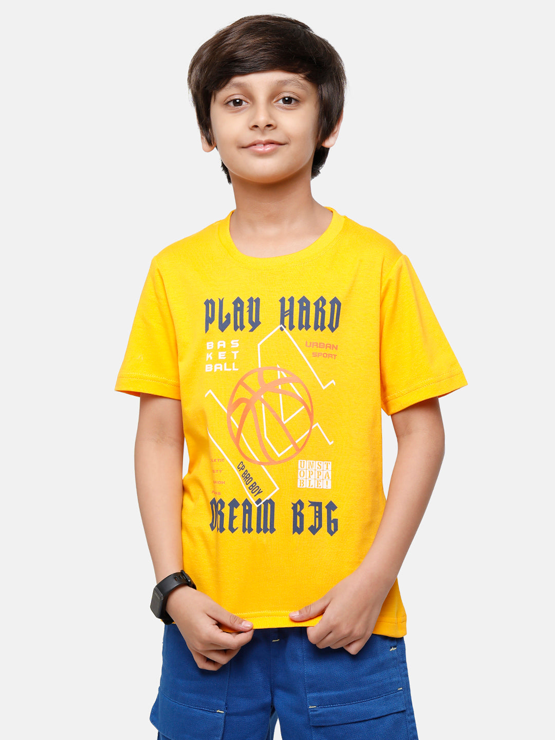 CP Boys Yellow Printed Slim Fit Round Neck T-Shirt T-shirt Classic Polo 