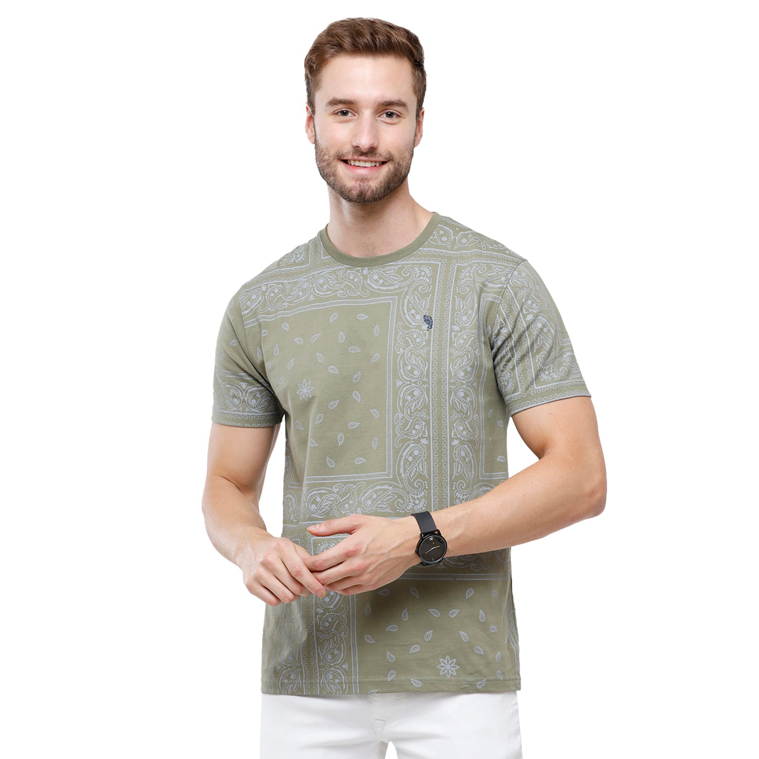 Swiss Club Mens Grey Printed Slim Fit Half Sleeve Round Neck T-Shirt (CUB - 53 A SF C) T-shirt Swiss Club 