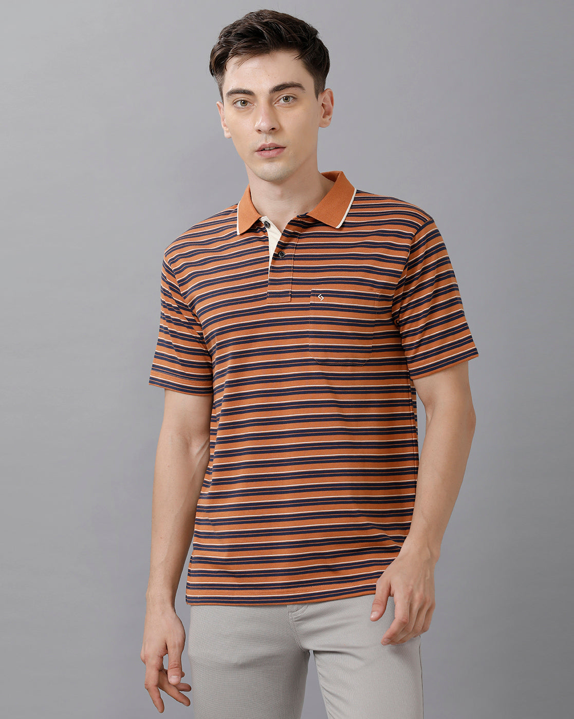 Classic Polo Mens Cotton Striped Half Sleeve Authentic Fit Polo Neck Orange Color T-Shirt | Feeders 205 B