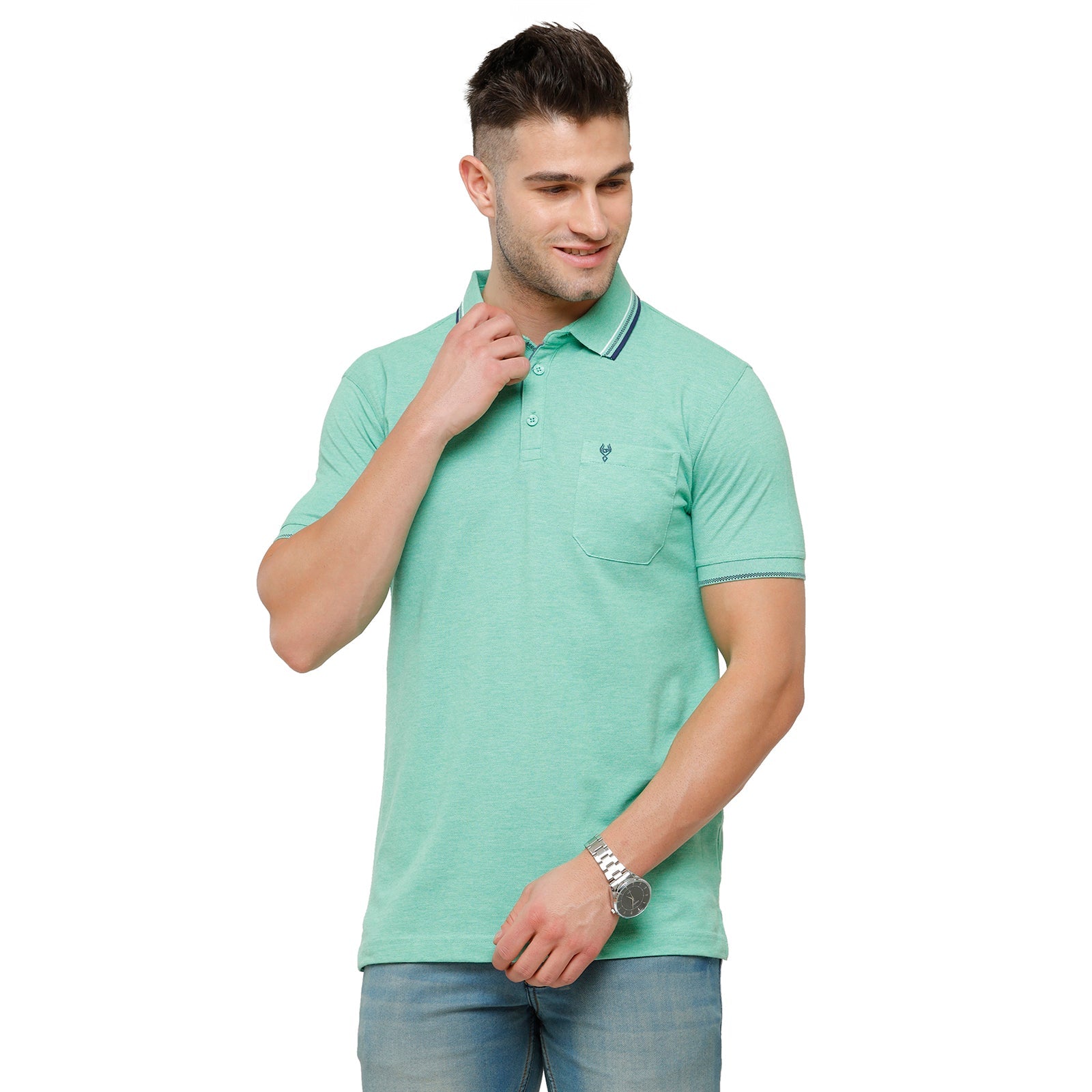 Short Sleeve Turquoise Blue Polo T Shirt Classic Polo Men's Turquoise Melange Polo Half Sleeve Slim Fit T