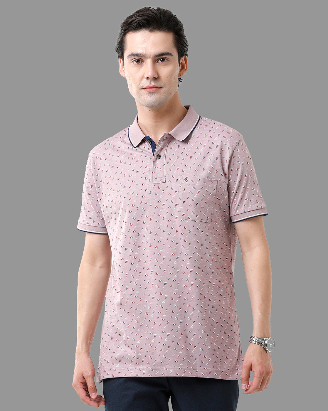 Classic Polo Mens Cotton Half Sleeve Printed Slim Fit Polo Neck Lavander Color T-Shirt | Bello - 178 A