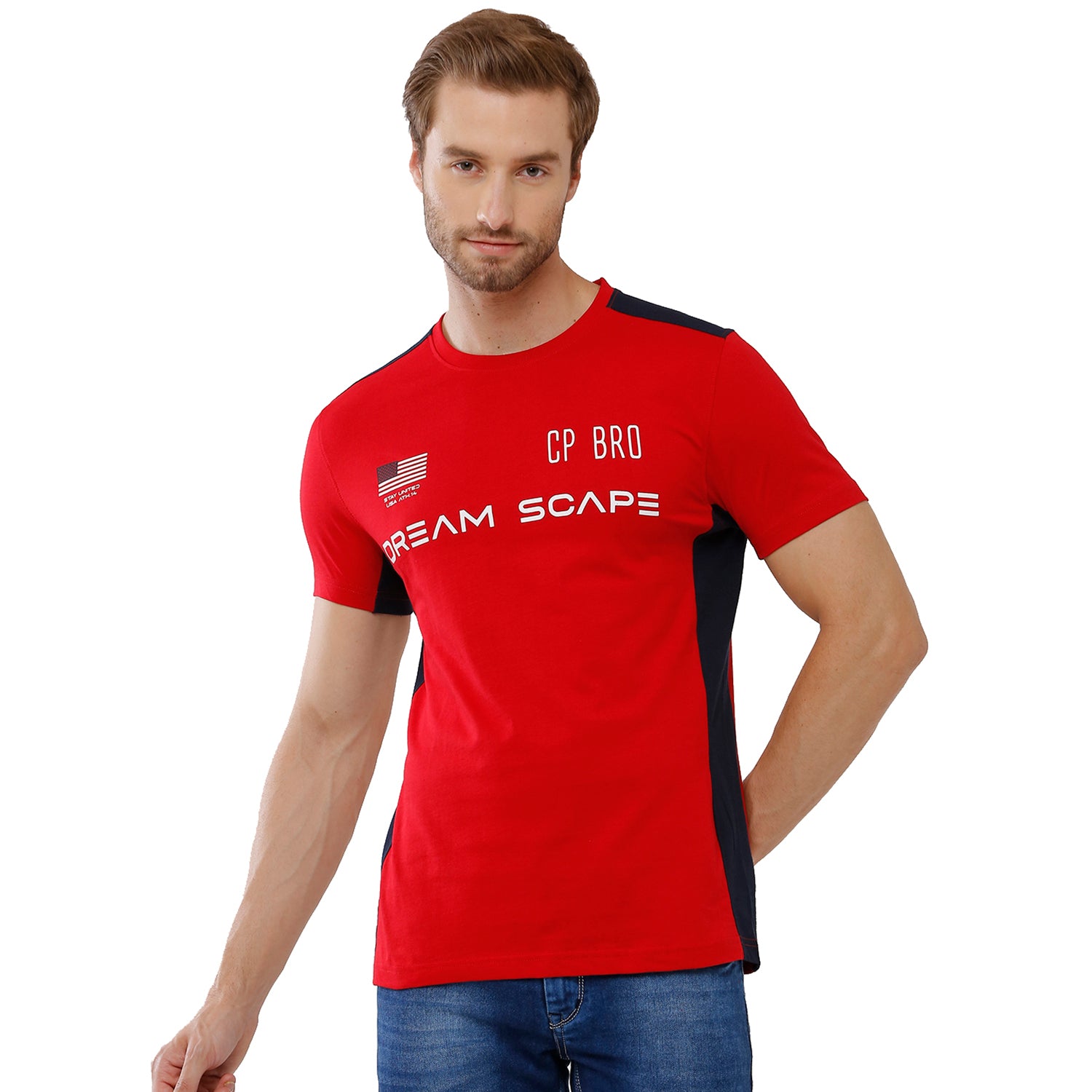 Classic Polo Bro Mens 100% Cotton Color Block Half Sleeve Slim Fit Polo Neck Red Color T-Shirt (BRCN - 462 A SF C) Classic Polo 