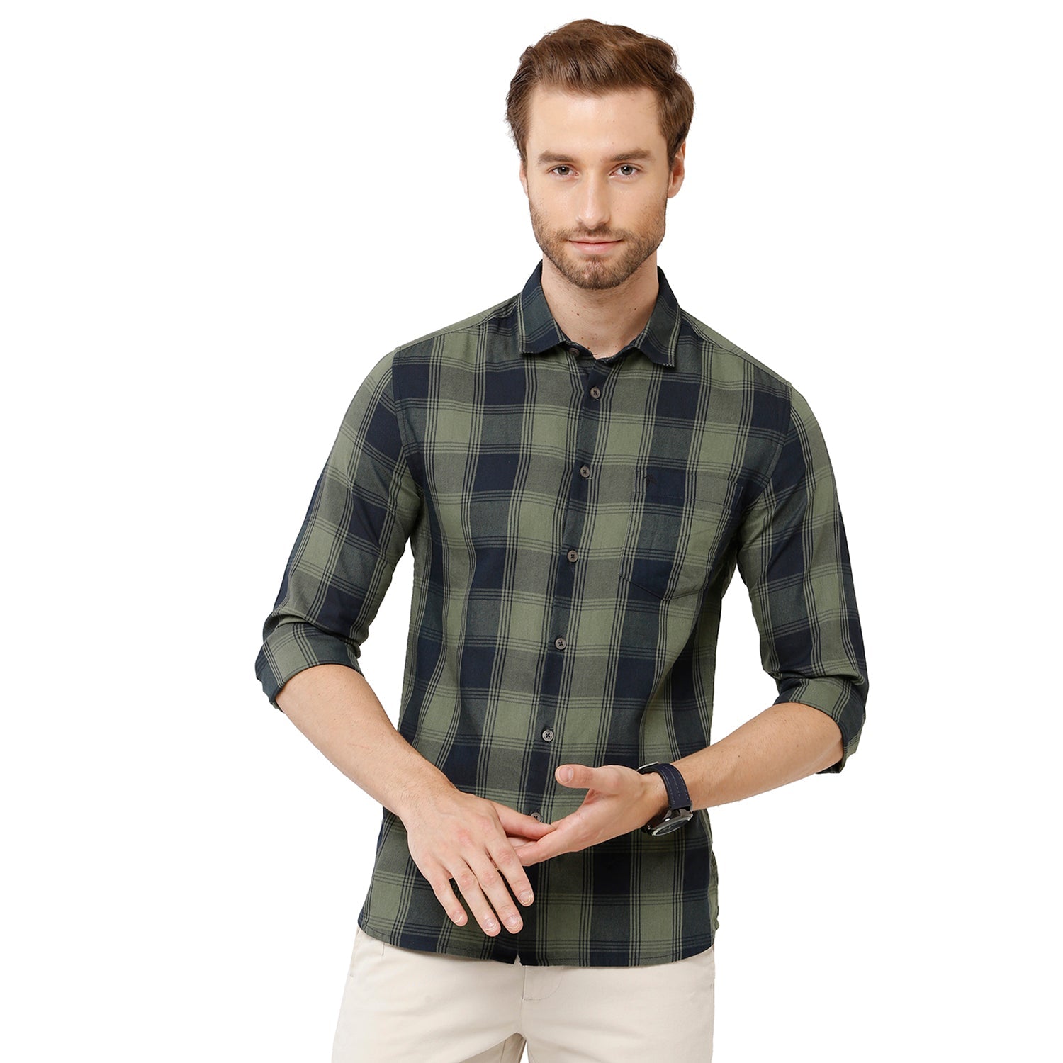 Classic Polo Bro Mens 100% Cotton Checked Full Sleeve Slim Fit Polo Neck Multicolor Woven Shirt (SBN1-52 A-FS-CHK-BSL) Classic Polo 