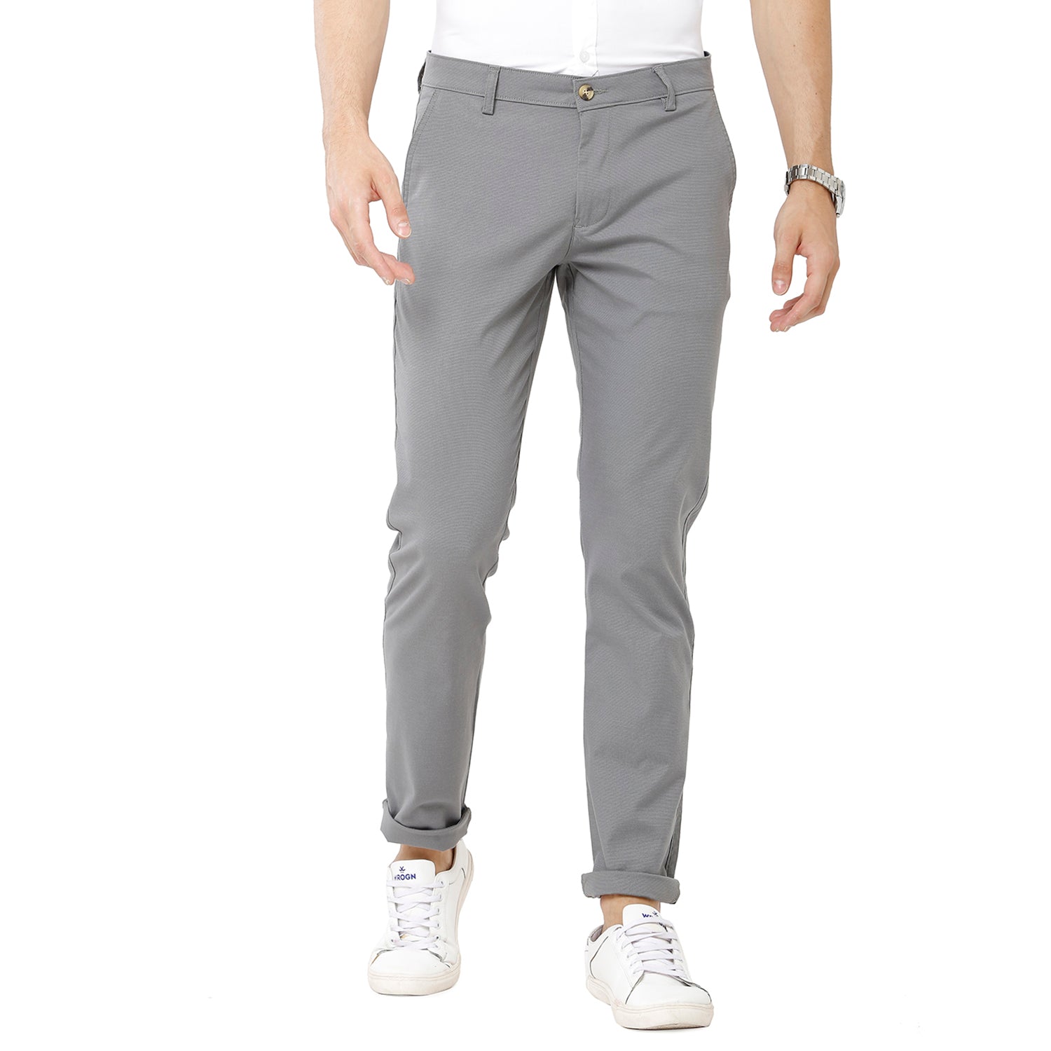 Classic Polo Mens 100% Cotton Solid Moderate Fit Grey Color Trousers - TN1-10 B-GRY classic polo trousers Classic Polo 