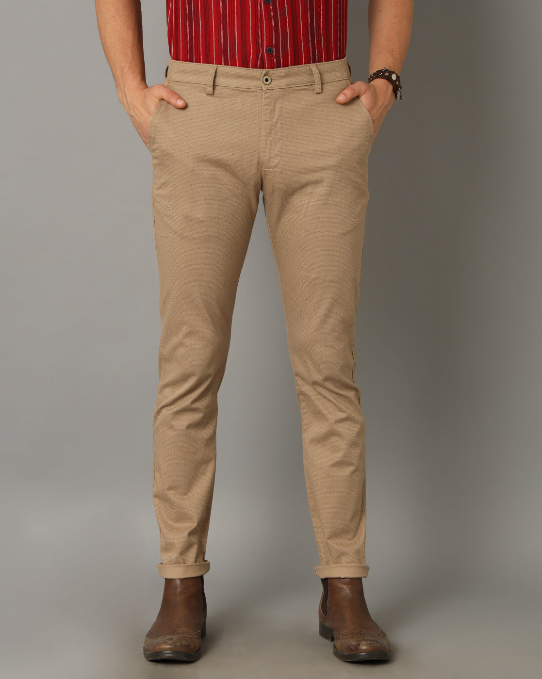 Classic Polo Mens Cotton Solid Slim Fit Khaki Color Trouser  Tn206 B