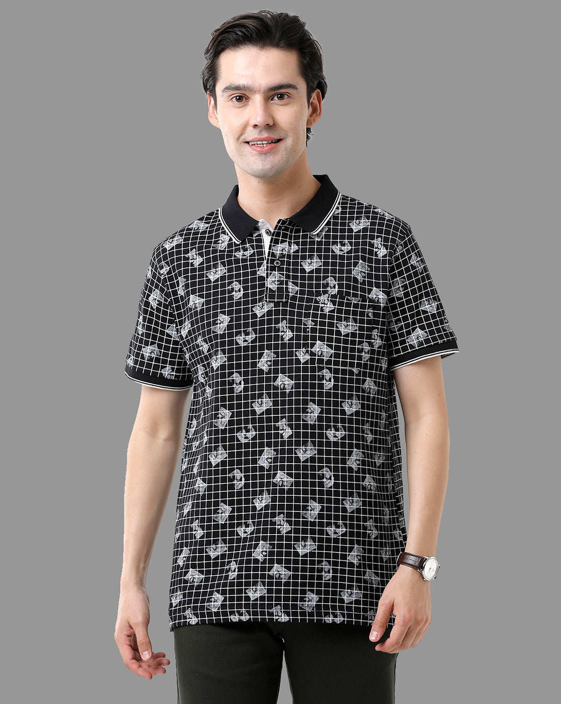Classic Polo Mens Cotton Half Sleeve Printed Slim Fit Polo Neck Black Color T-Shirt | Beau - 182 B