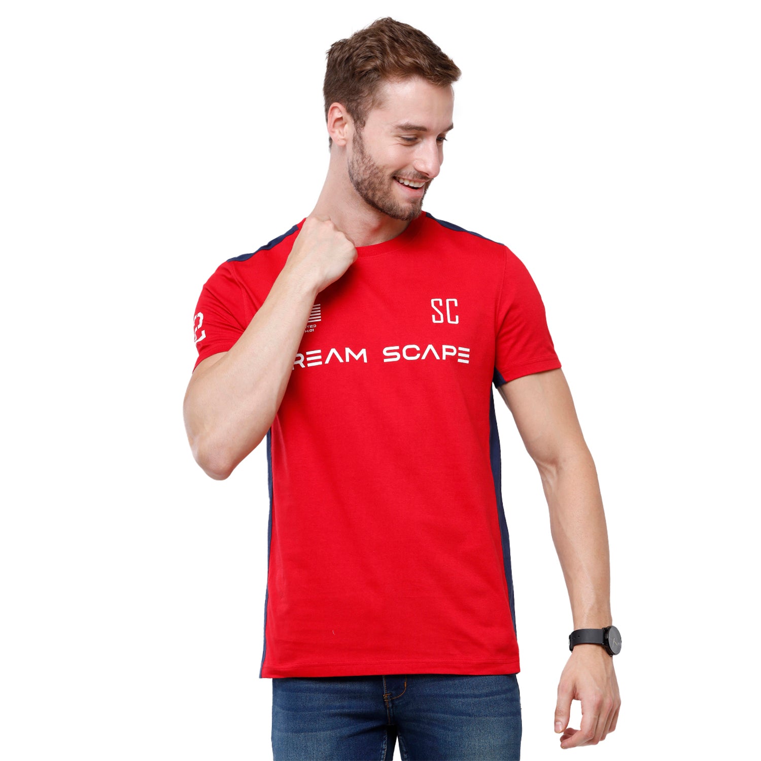 Swiss Club Mens Chest Print Red Slim Fit Sporty Half Sleeve Round Neck T-Shirt - CUB - 42 A T-shirt Swiss Club 