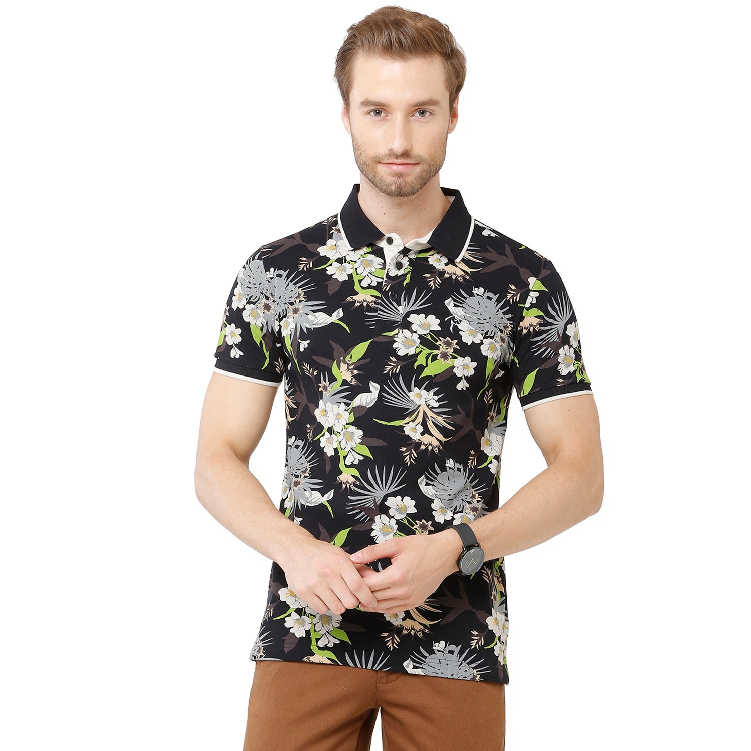 Classic Polo Bro Mens 100% Cotton Printed Half Sleeve Slim Fit Polo Neck Multicolor T-Shirt (BRP - 327 A SF P) Classic Polo 