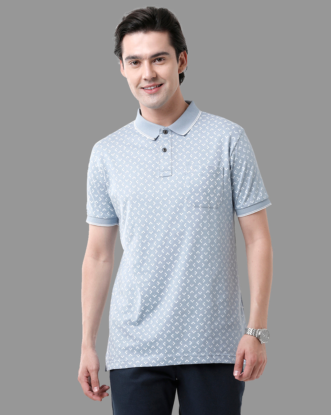Classic Polo Mens Cotton Half Sleeve Printed Slim Fit Polo Neck Blue Color T-Shirt | Bello - 172 B
