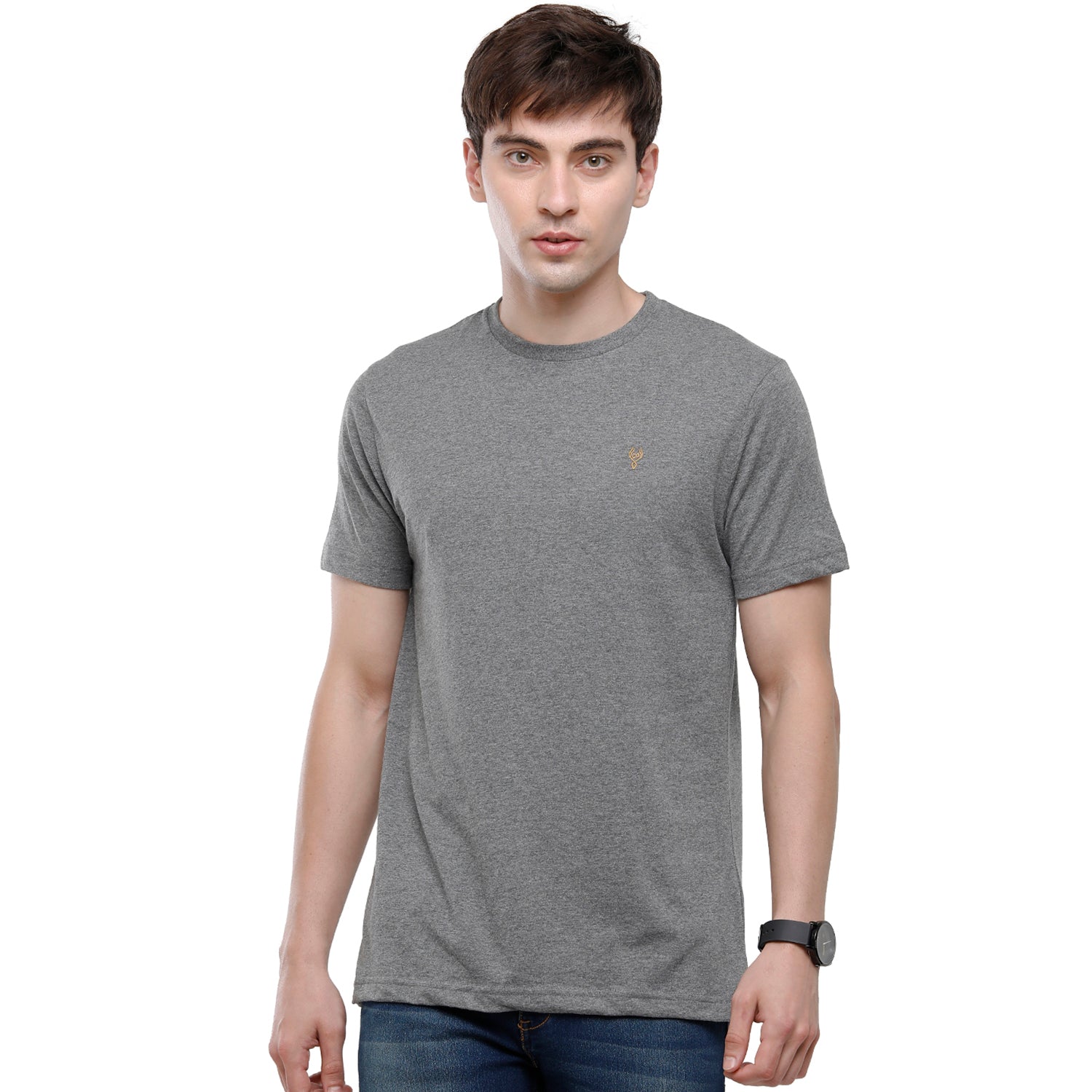 Classic Polo Men's Solid Single Jersey Grey Half Sleeve Slim Fit T-Shirt - Kore-12 T-shirt Classic Polo 