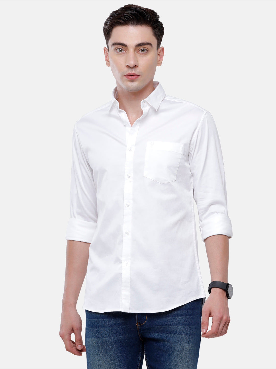 Classic Polo Men's Cotton White Solid Full Sleeve Shirt - Zeus White