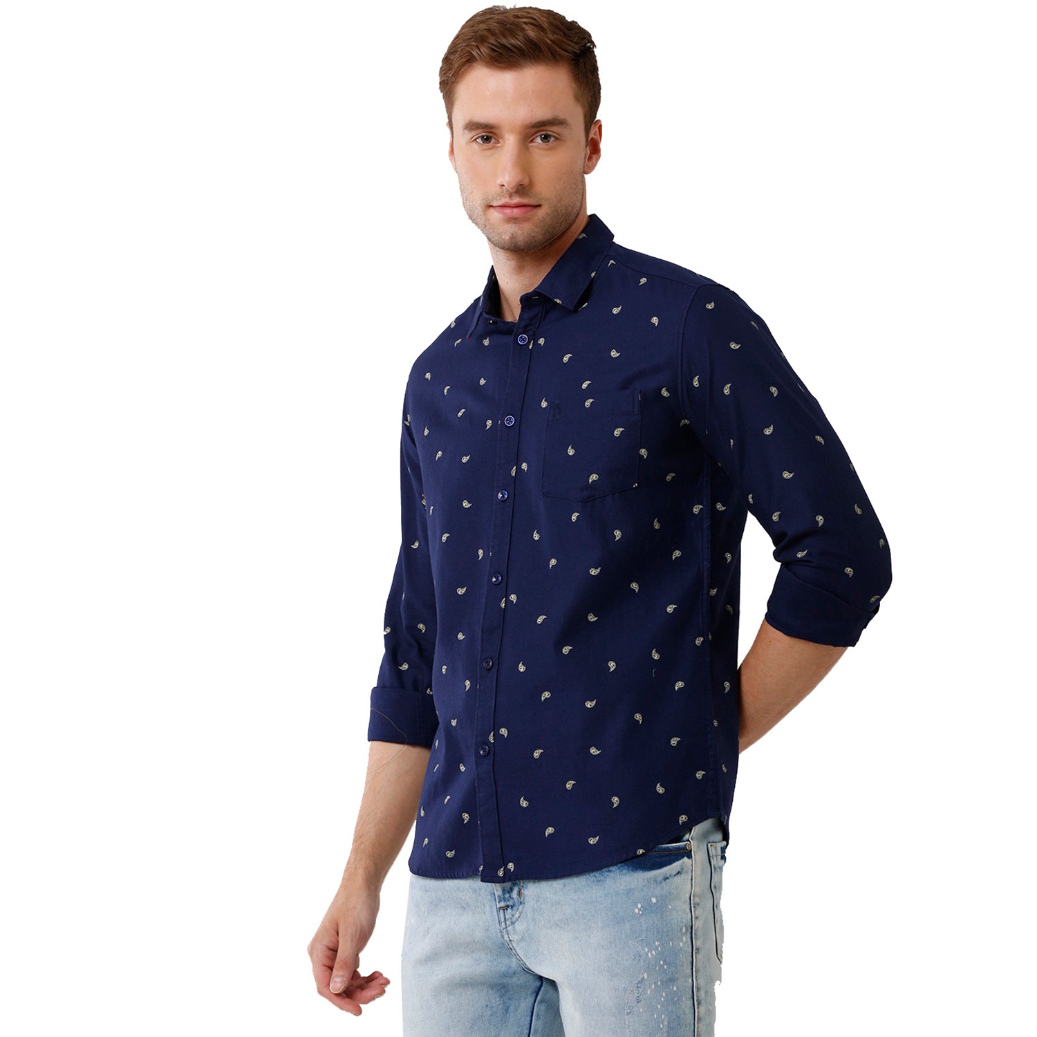 Swiss Club Mens Printed Full Sleeve Slim Fit Blue Color Woven Shirt -SC 123 B Shirts Swiss Club 