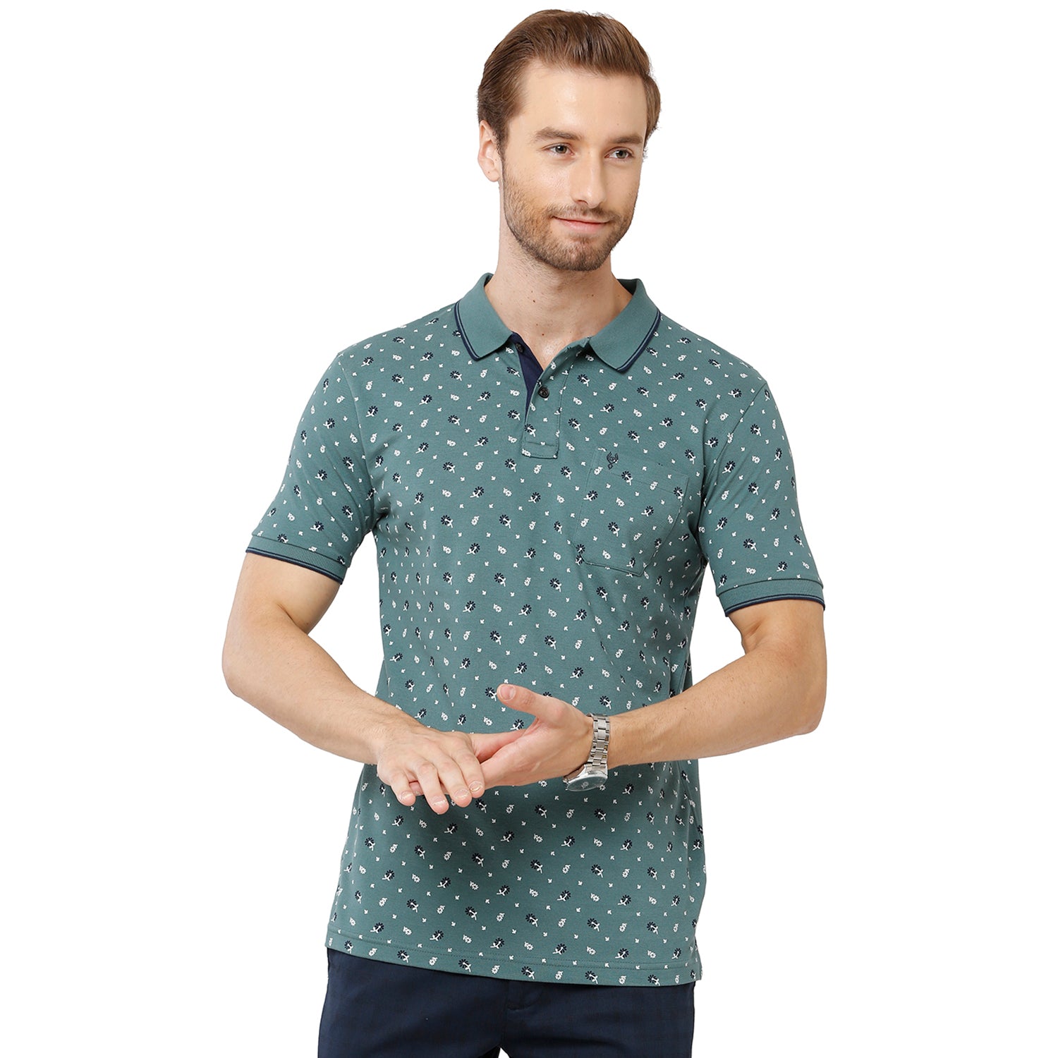 Classic Polo Mens 100% Cotton Printed Slim Fit Grey Color Polo Neck T-Shirt -BEAU 165 B T-shirt Classic Polo 