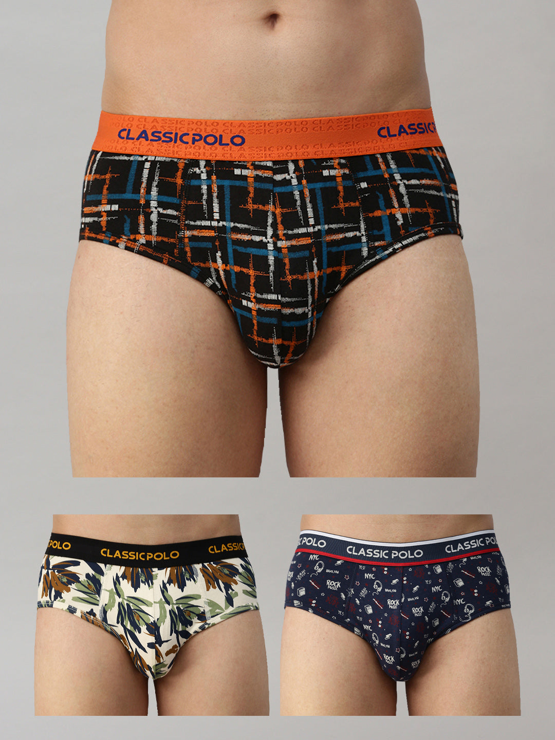 Classic Polo Men's Modal Printed Briefs | Scarce - Multicolor (Pack of 3)