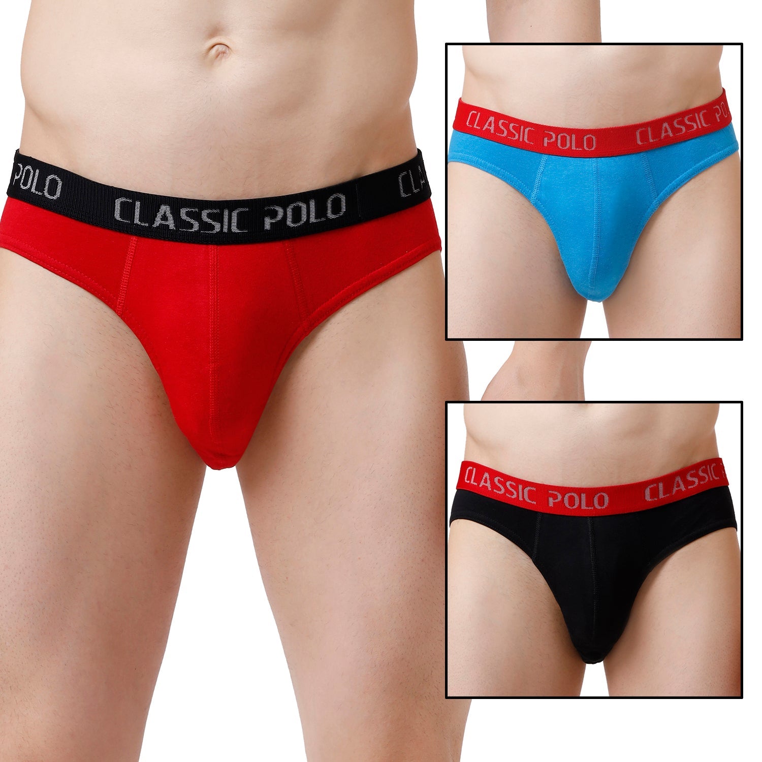 Classic Polo Men's 100% Soft Cotton Assorted Solid Brief - Pack of 3 (AMOR_Multicolor) Brief Classic Polo 