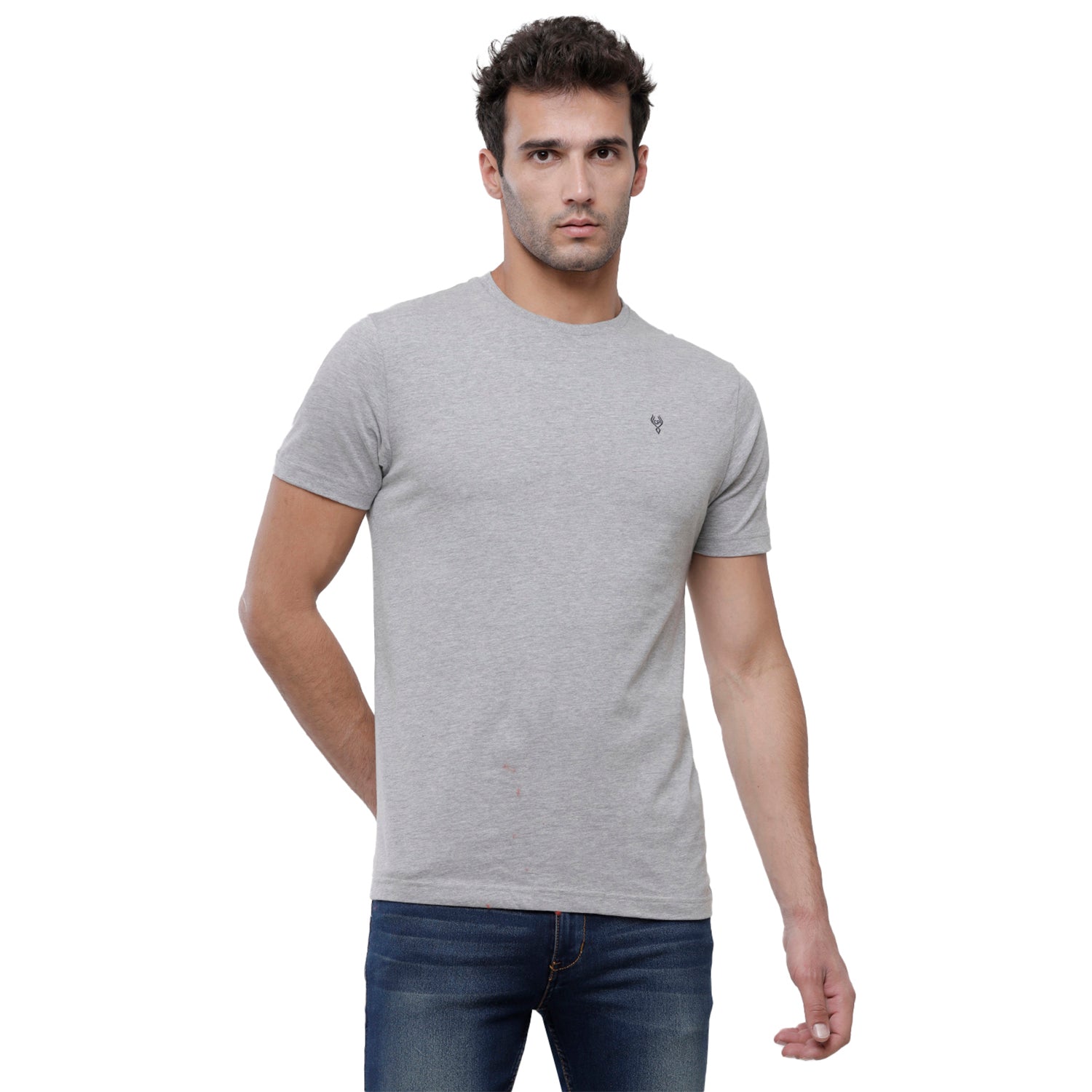 Classic Polo Men's Solid Single Jersey Light Grey Half Sleeve Slim Fit T-Shirt - Kore-10 T-shirt Classic Polo 