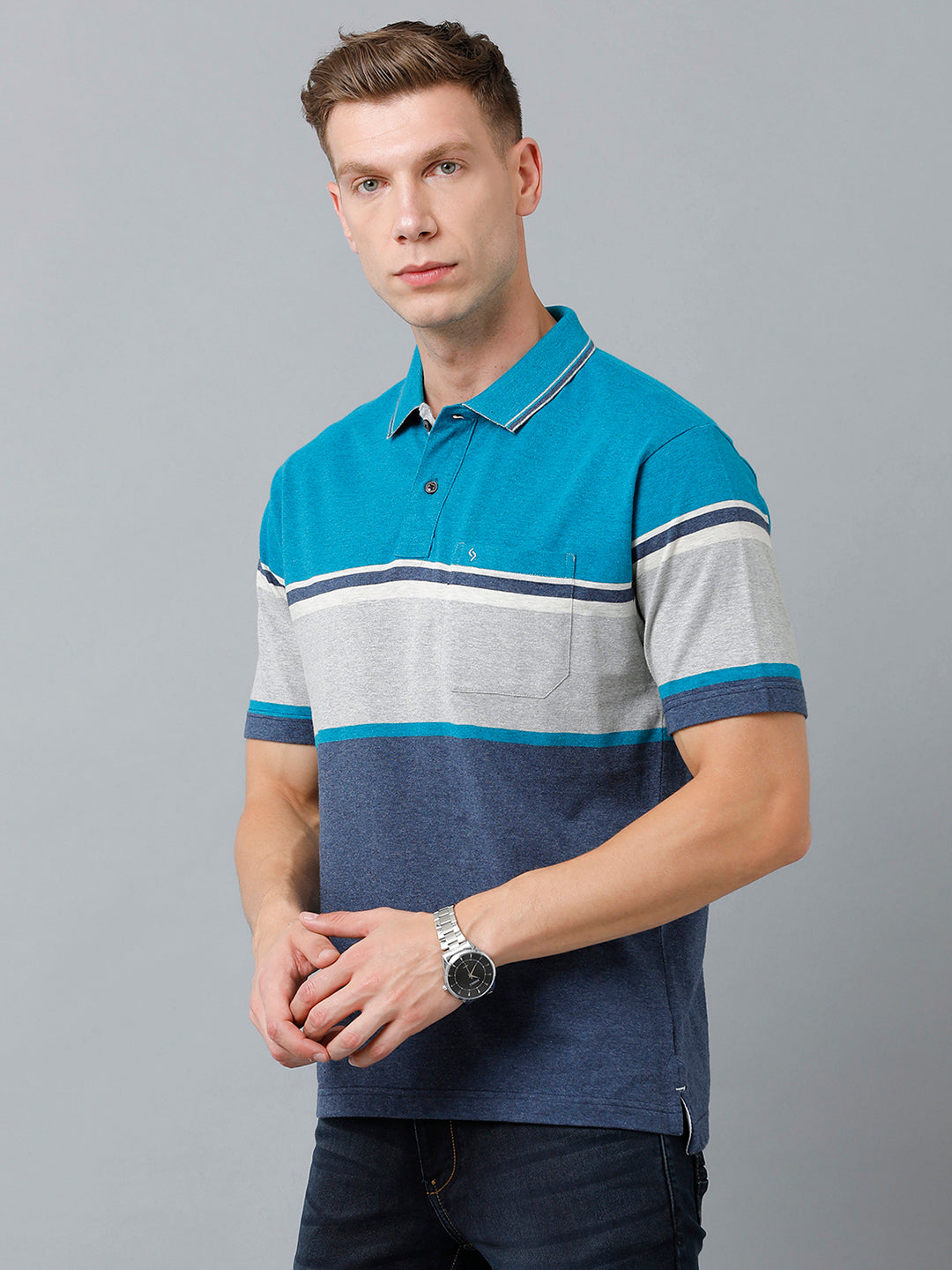 Classic Polo Men's Cotton Blend Half Sleeve Striped Authentic Fit Polo Neck Multicolor Color T-Shirt | Mel - 226 A