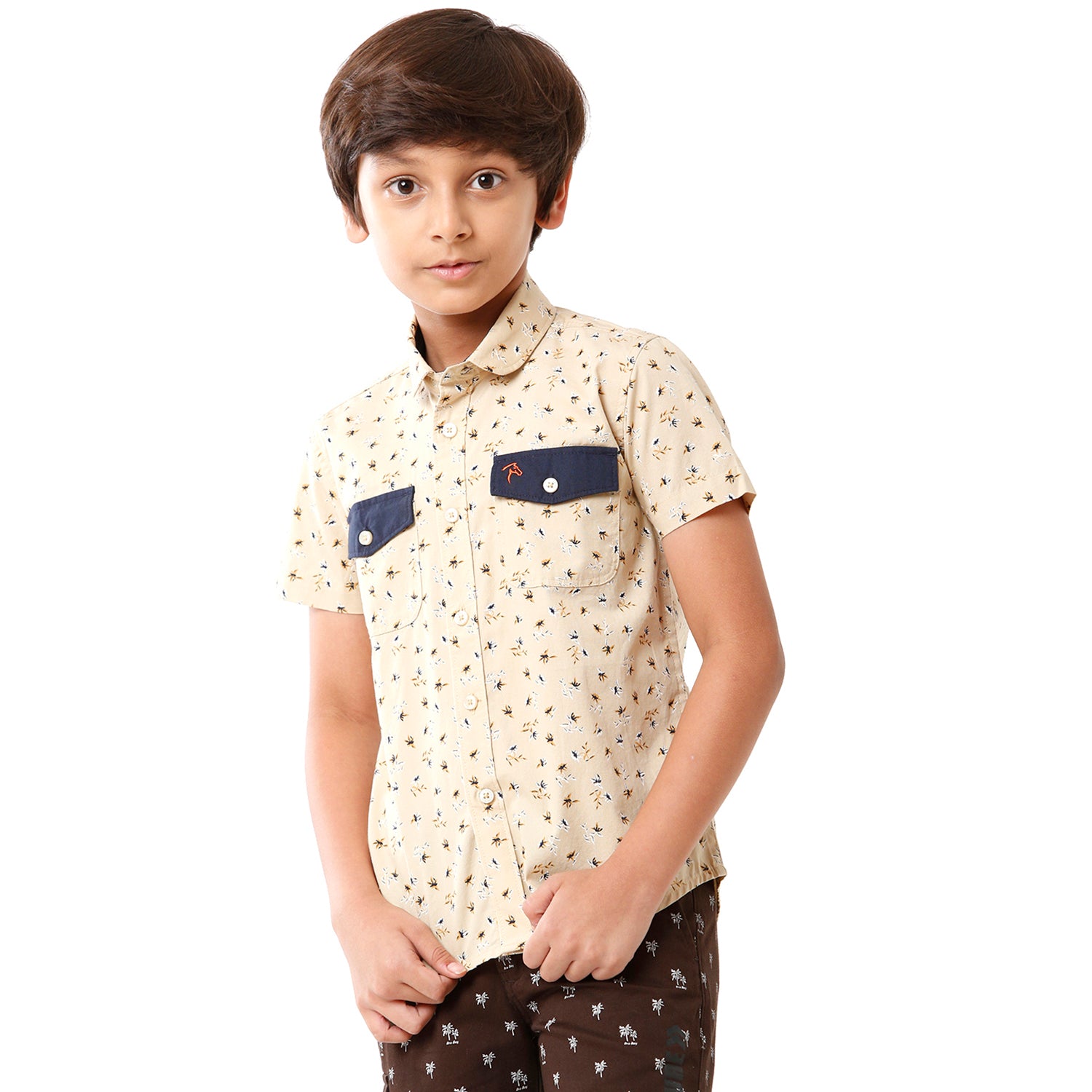 Classic Polo Bro Boys Printed Half Sleeve Slim Fit Beige Color Shirt - BBSH S2 07 C Shirts Classic Polo 