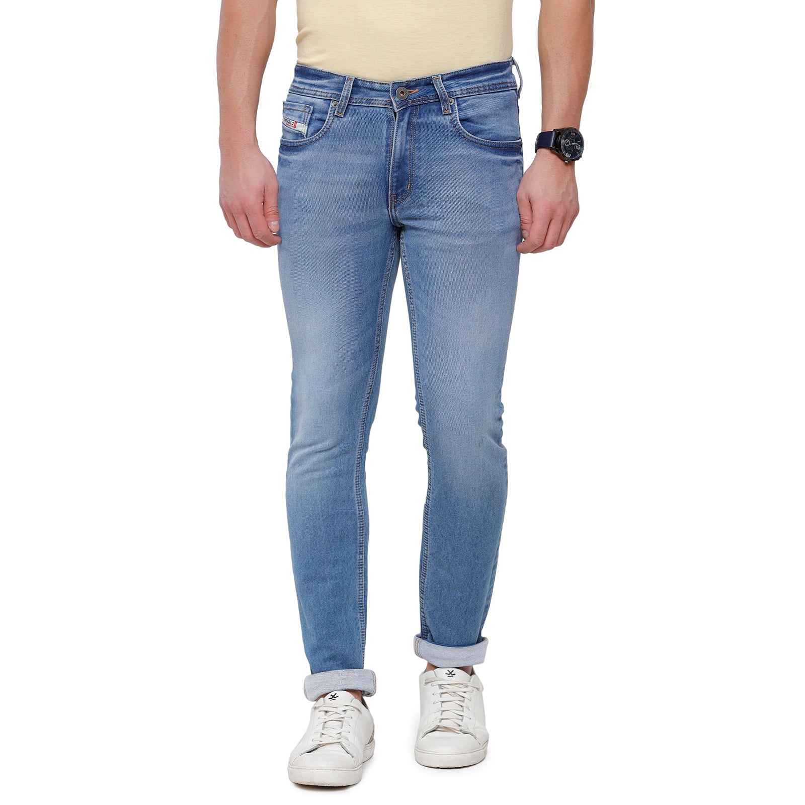 Classic Polo Mens Solid Slim Fit 98% Cotton 2% Lycra Blue Fashion Denim ( CPDM2-01B-LBT-SL-LY_30INCH ) Jeans Classic Polo 