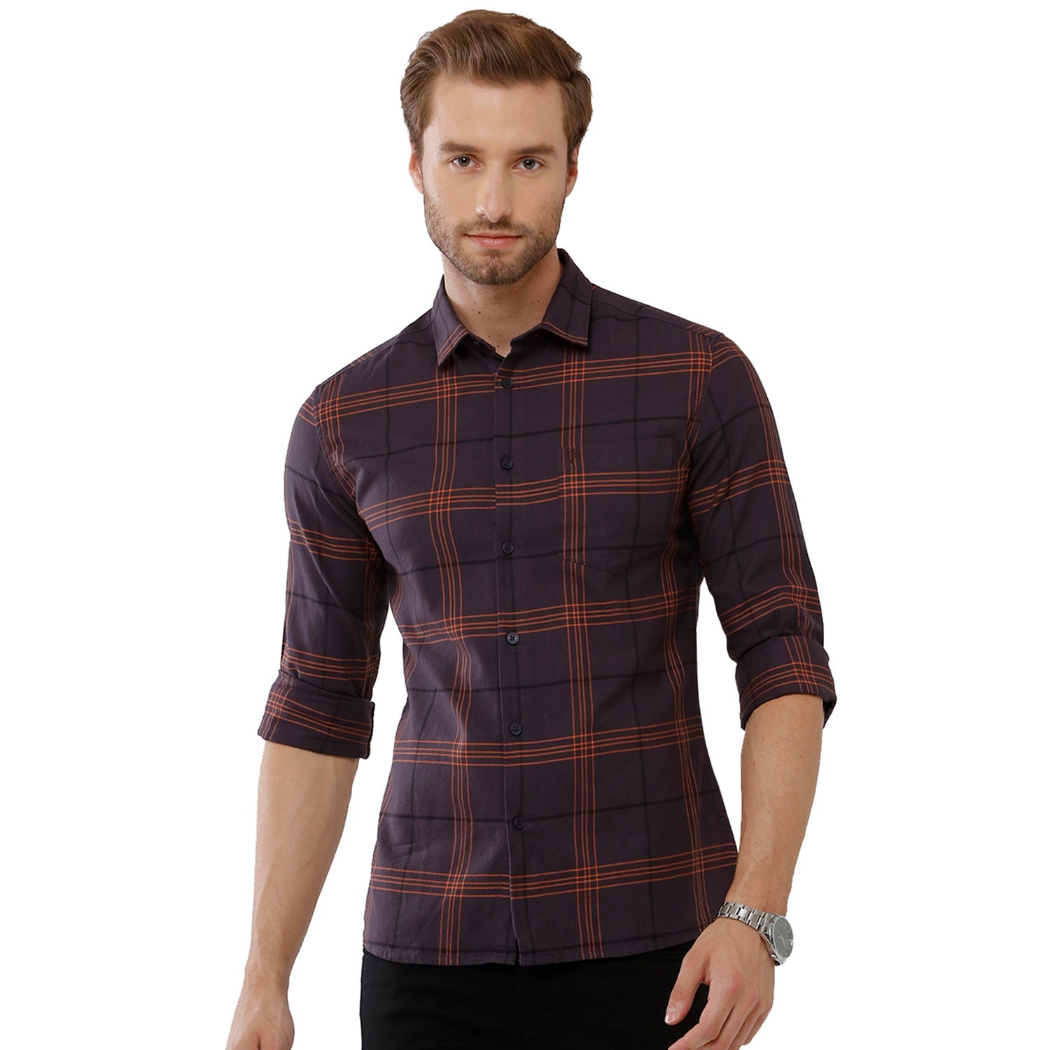 Classic Polo Bro Mens 100% Cotton Checked Full Sleeve Slim Fit Polo Neck Blue Color Woven Shirt (SBN1-58 B-FS-CHK-BSL) Classic Polo 