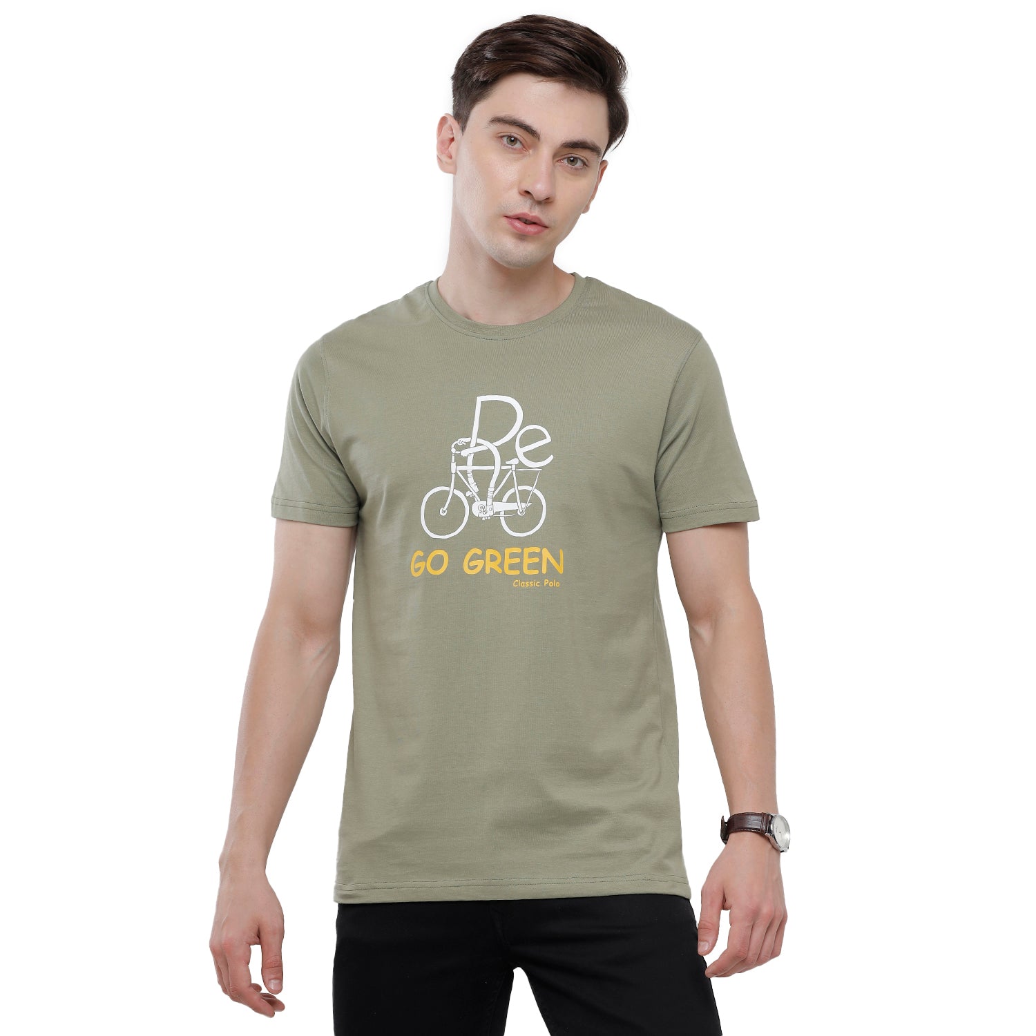 Classic Polo Mens Chest Print Half Sleeve Slim Fit T-Shirt (BALENO - 402 A SF C) T-shirt Classic Polo 