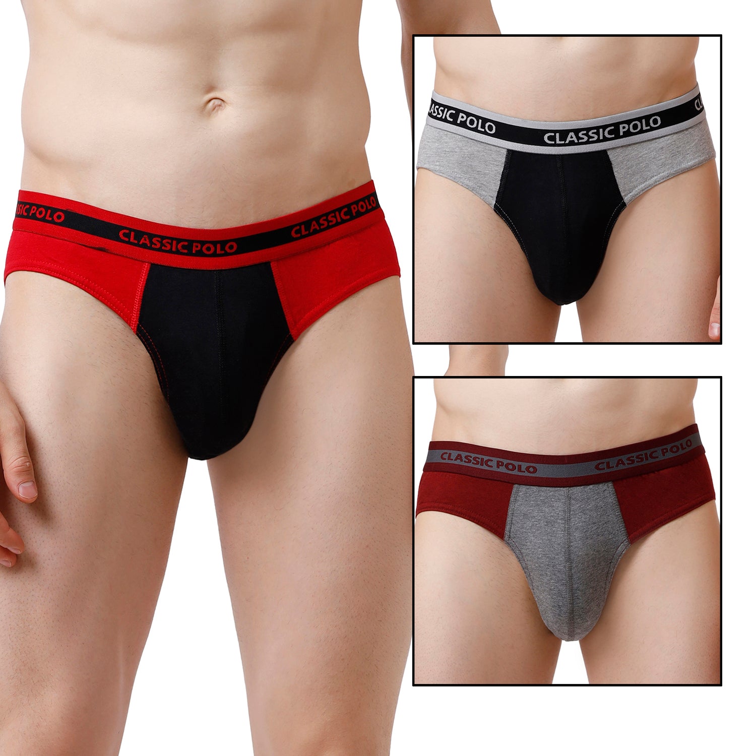 Classic Polo Men's 100% Soft Cotton Assorted Fashion Brief - Pack of 3 Dike Brief Classic Polo 