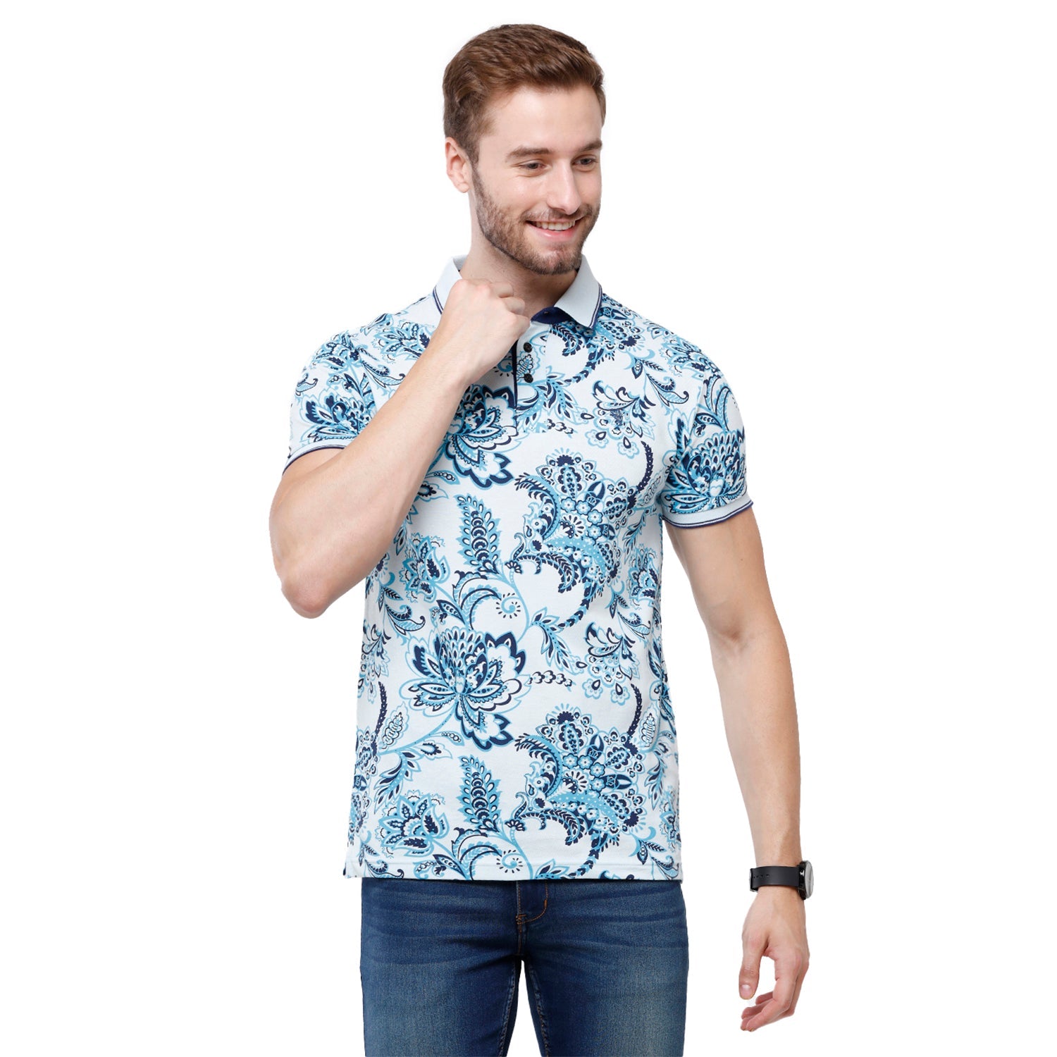 Swiss Club Mens Printed Slim Fit Half Sleeve Polo Neck T-Shirt (STAG - 208 B SF P) T-shirt Swiss Club 