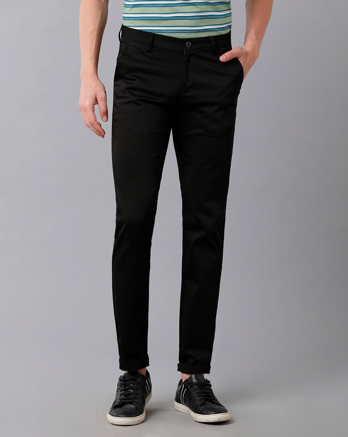 CP BRO Men's Cotton Solid Slim Fit Black Color Trousers | Tbn2-27 D