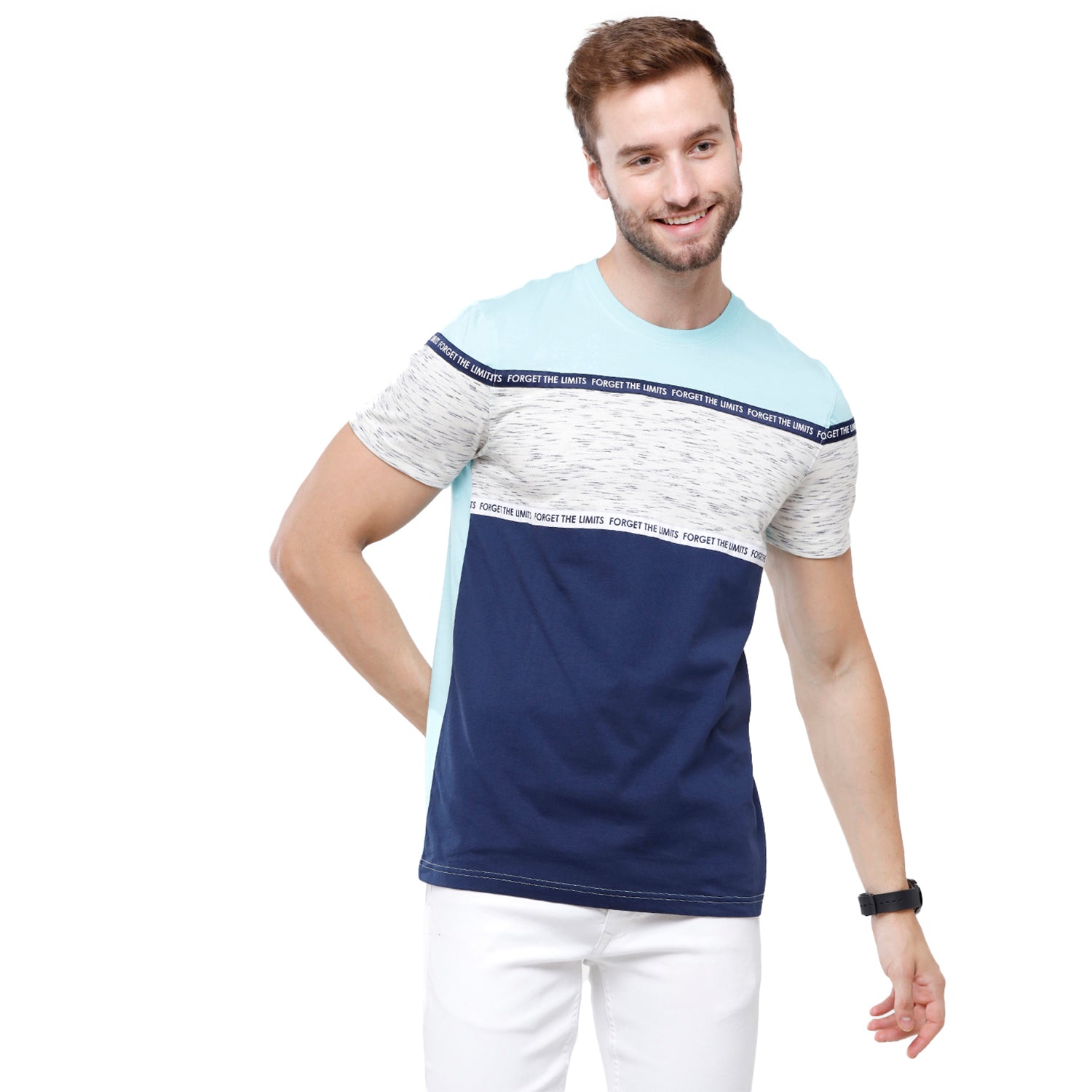 Swiss Club Mens Blue Color Block Slim Fit Half Sleeve Round Neck T-Shirt (CUB - 49 B SF C) T-shirt Swiss Club 