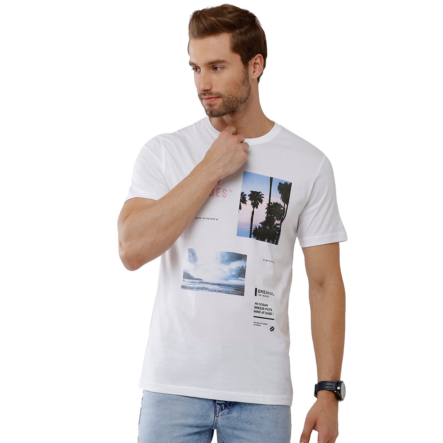 Classic Polo Men's Graphic Print Half Sleeve Round Neck Slim Fit Cotton T Shirt BALENO - 404 A SF C T-shirt Classic Polo 