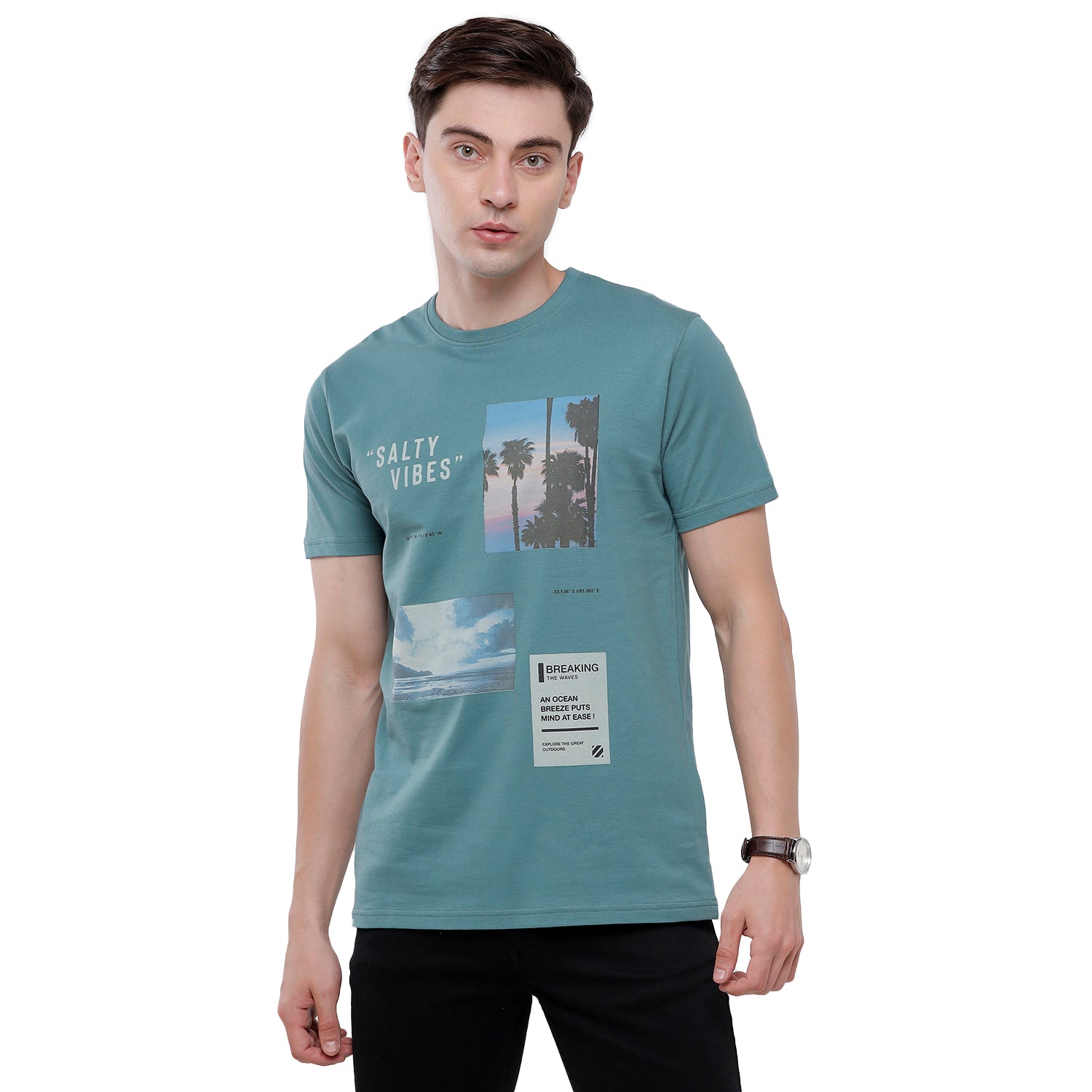 Classic Polo Mens Chest Print Half Sleeve Slim Fit T-Shirt (BALENO - 404 B SF C) T-shirt Classic Polo 