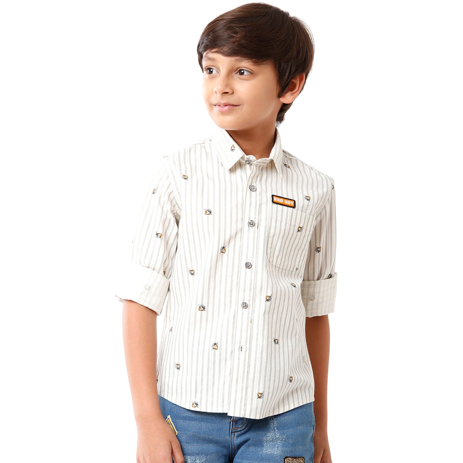 Classic Polo Bro Boys Printed Full Sleeve Slim Fit White Color Shirt - BBSH S2 01 B Shirts Classic Polo 