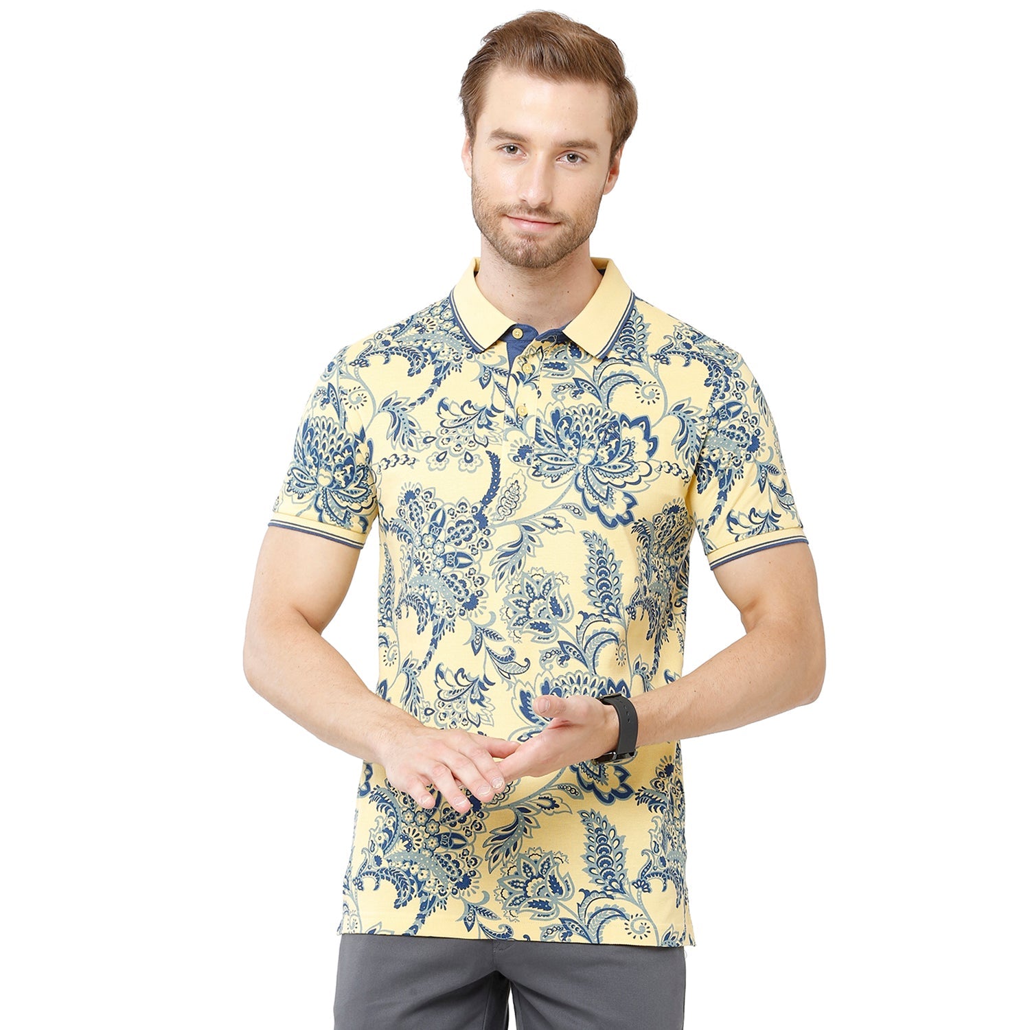 Classic Polo Bro Mens 100% Cotton Printed Half Sleeve Slim Fit Polo Neck Multicolor T-Shirt (BRP - 328 A SF P) Classic Polo 