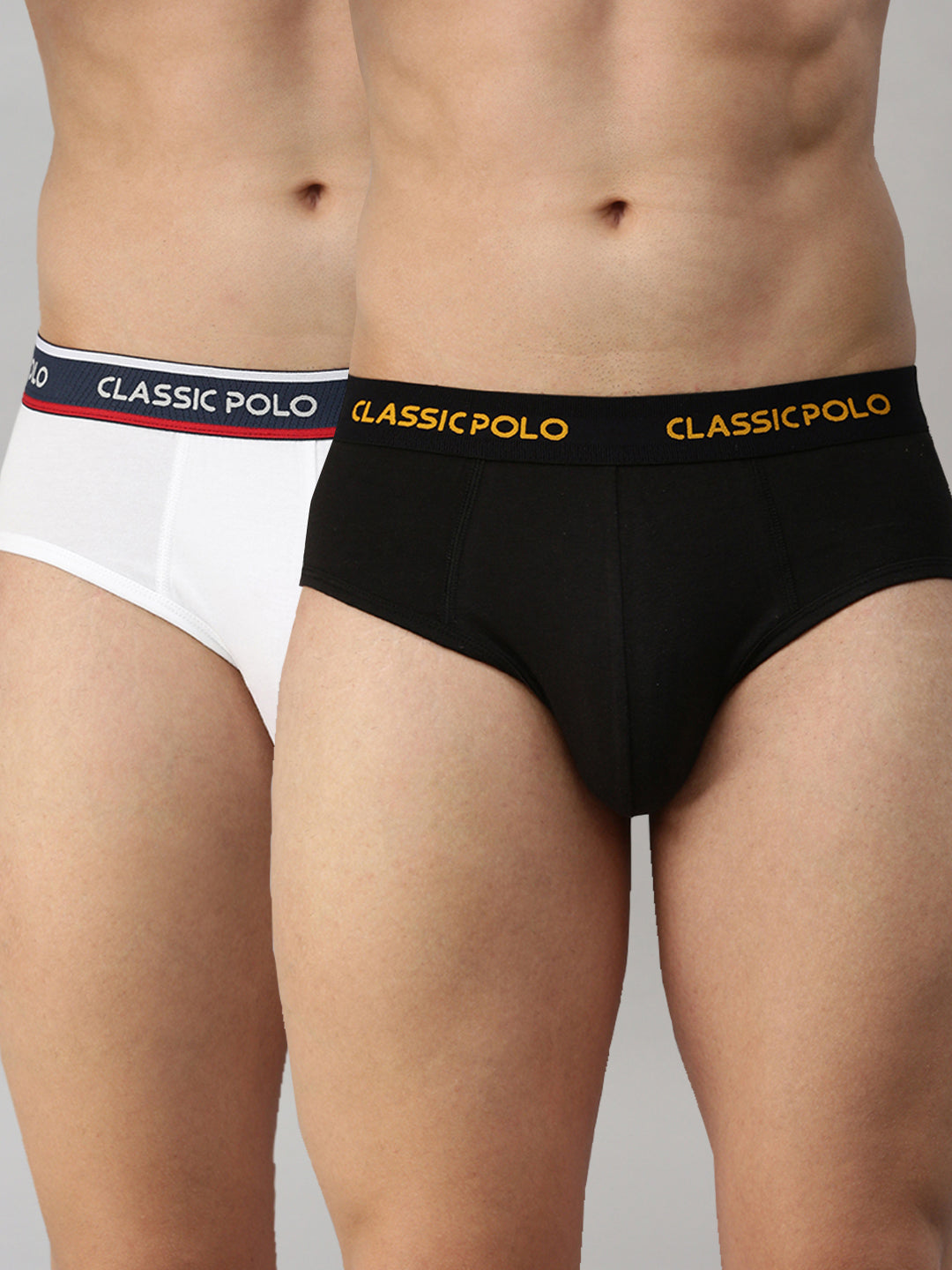 Classic Polo Men's Modal Solid Briefs | Scarce - White & Black (Pack of 2)