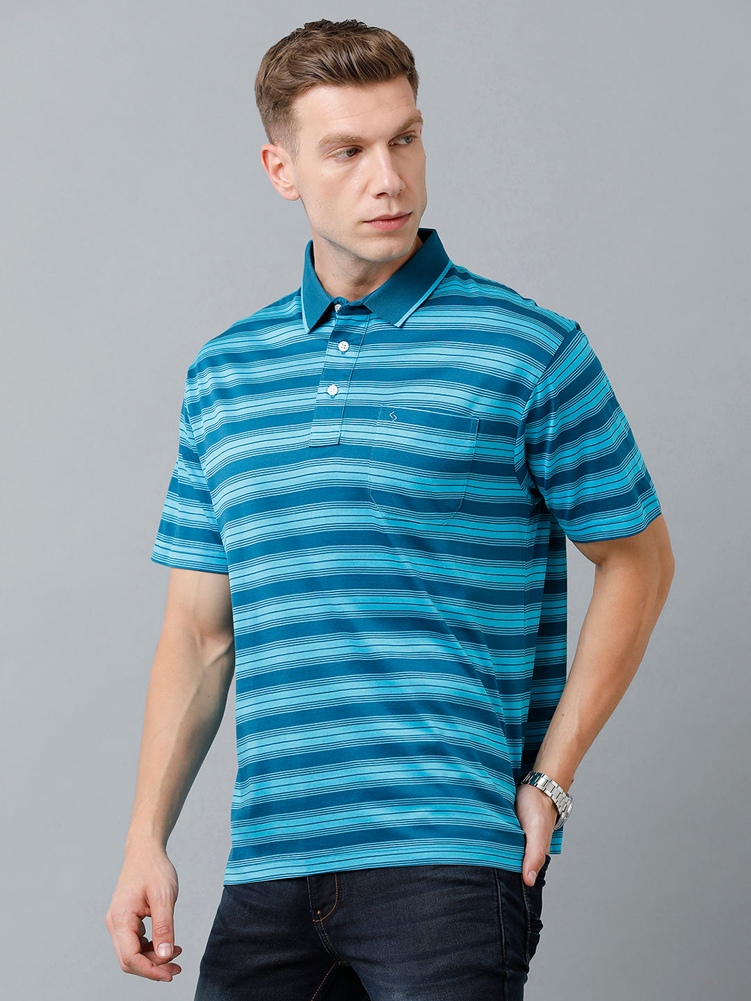 Classic Polo Men's Cotton Half Sleeve Striped Authentic Fit Polo Neck Multicolor Color T-Shirt | Ultimo - 305 A