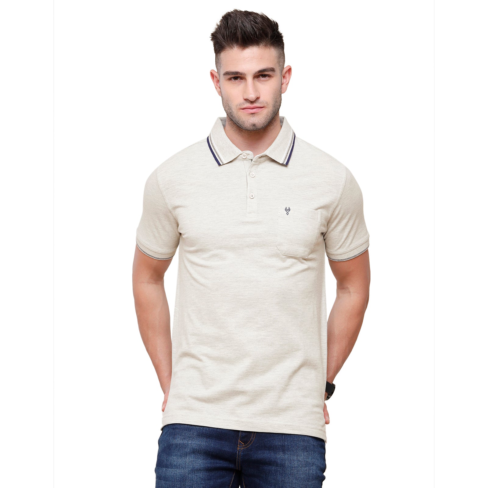 Classic Polo Men's White Melange Polo Half Sleeve Slim Fit T-Shirt | Toza-Equru Mel