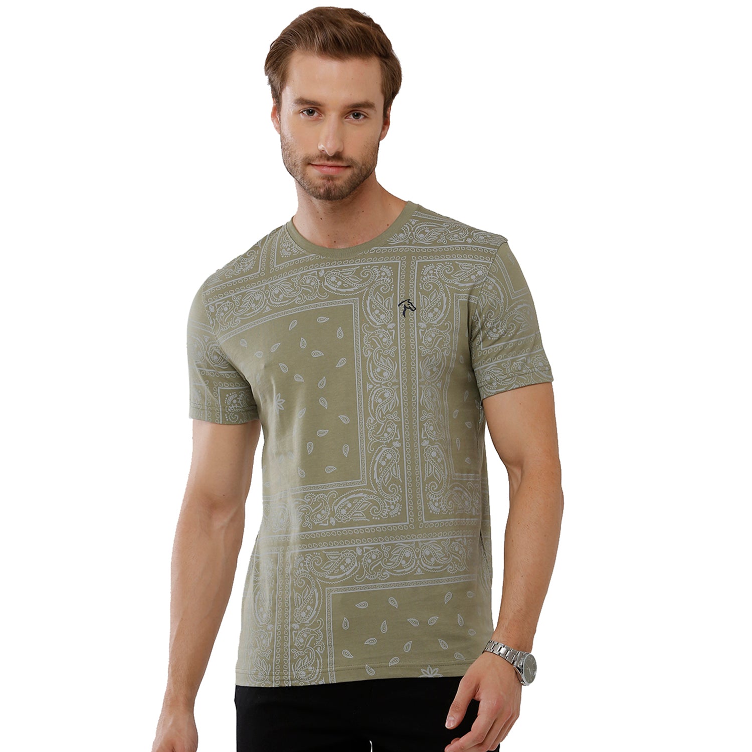 Classic Polo Bro Mens 100% Cotton Printed Half Sleeve Slim Fit Crew Neck Green Color T-Shirt (BRCN - 473 A SF C) Classic Polo 