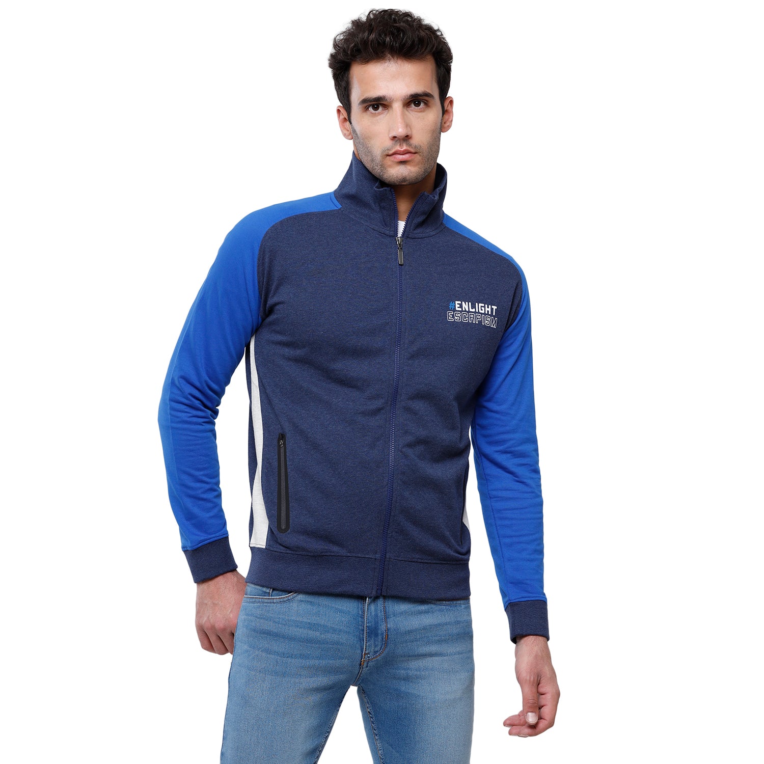 Classic Polo Men's Color Block Sporty Full Sleeve Royal Blue High neck Sweat Shirt - CPSS-323A Sweat Shirts Classic Polo 