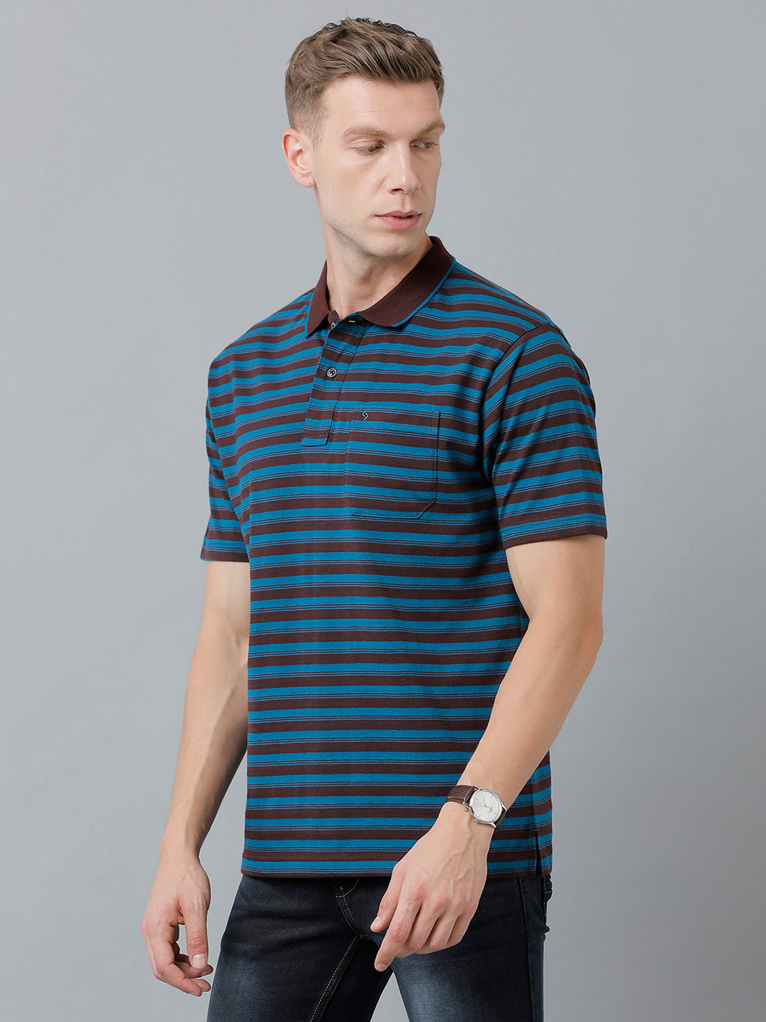 Classic Polo Men's Cotton Half Sleeve Striped Authentic Fit Polo Neck Multicolor Color T-Shirt | Feeders - 221 B