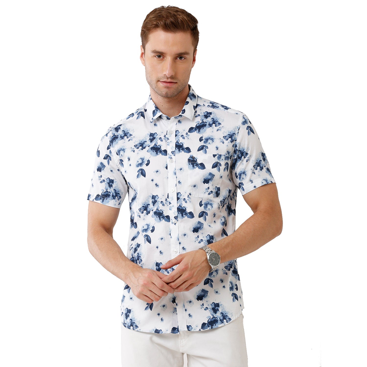 Swiss Club Mens Printed Slim Fit White Color Woven Shirt - SC 111 A Shirts Swiss Club 