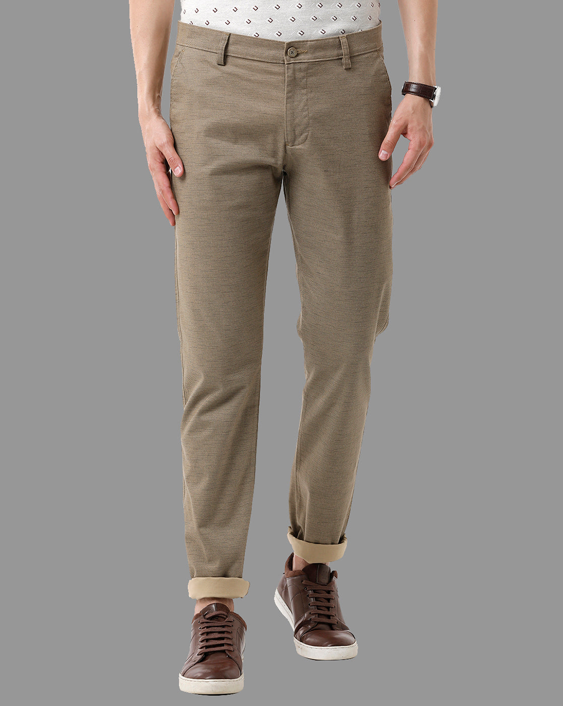 Classic Polo Mens Cotton Solid Smart Fit Khaki Color Trousers | Tn2-26 B