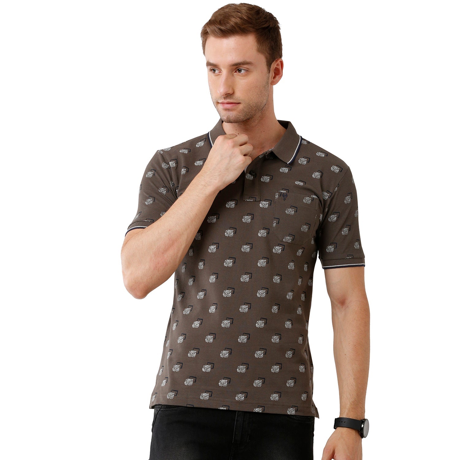 Classic Polo Mens Printed Half Sleeve Slim Fit Grey Color Polo T-Shirt - Beau 170 B T-shirt Classic Polo 
