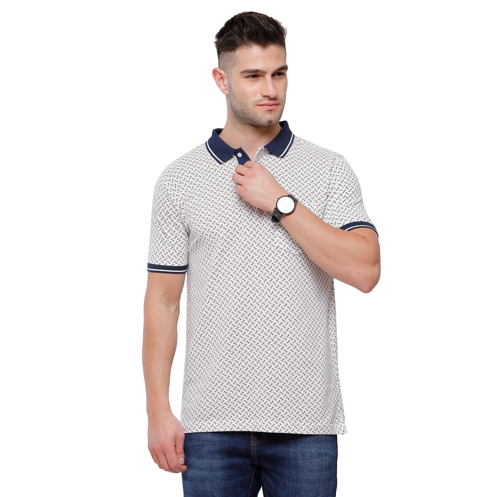 Classic Polo Mens Graphic Slim Fit Polo Neck White Colour T-Shirt - PRM 688 B T-shirt Classic Polo 