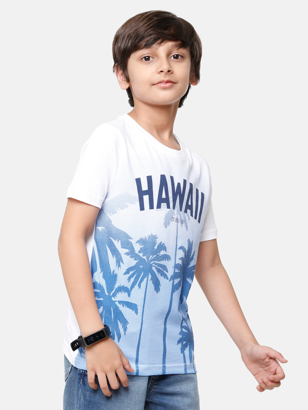 CP Boys White Printed Slim Fit Round Neck T-Shirt T-shirt Classic Polo 